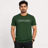 MENS WEAR 100% COTTON ROUND NECK T-SHIRT-185 GSM  "CONFUSED"