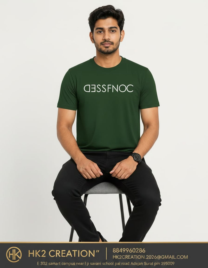 MENS WEAR 100% COTTON ROUND NECK T-SHIRT-185 GSM  "CONFUSED"