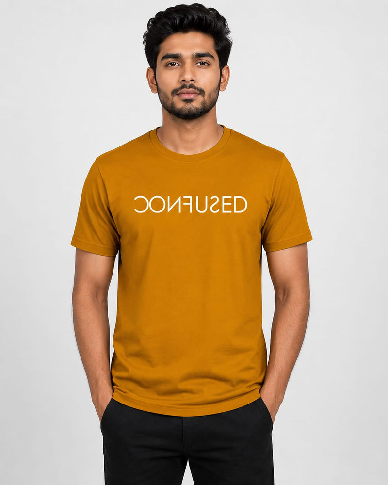 MENS WEAR 100% COTTON ROUND NECK T-SHIRT-185 GSM  "CONFUSED"