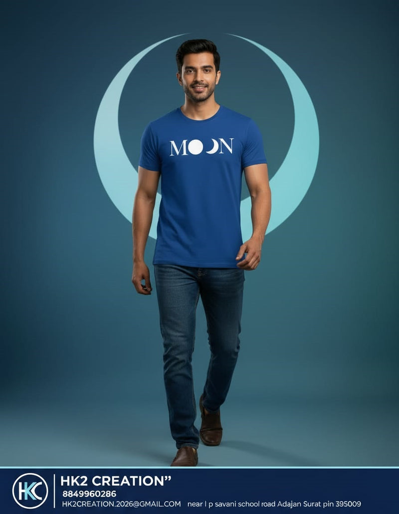 MENS WEAR 100% COTTON ROUND NECK T-SHIRT-185 GSM  "MOON"