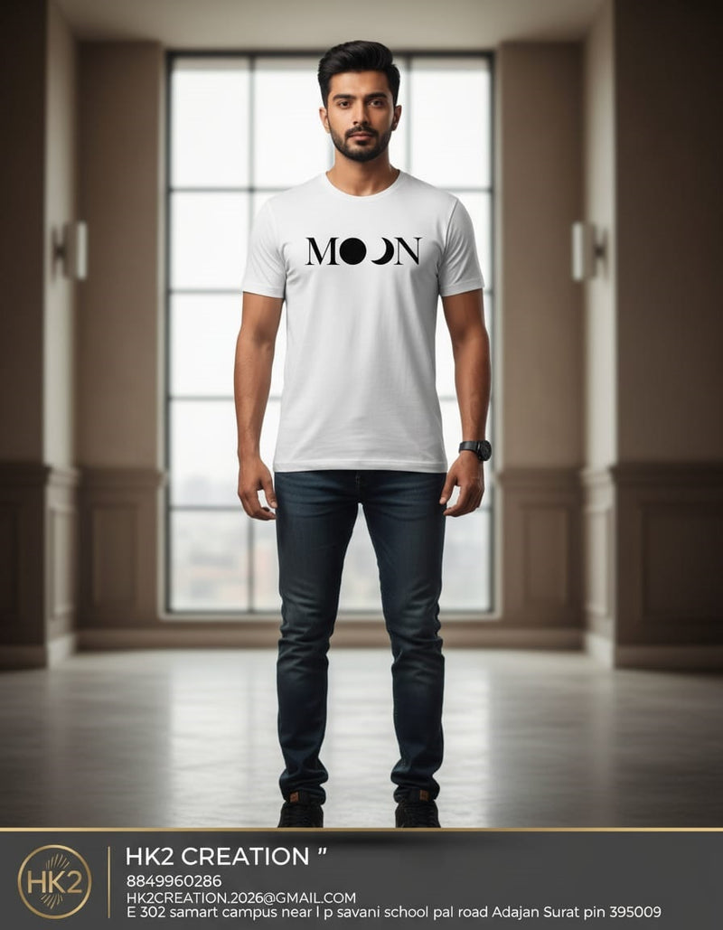 MENS WEAR 100% COTTON ROUND NECK T-SHIRT-185 GSM  "MOON"