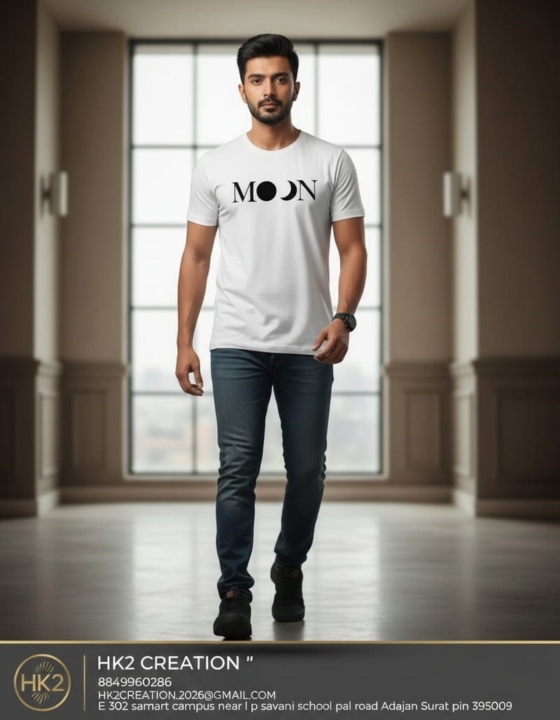 MENS WEAR 100% COTTON ROUND NECK T-SHIRT-185 GSM  "MOON"