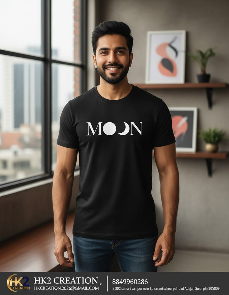 MENS WEAR 100% COTTON ROUND NECK T-SHIRT-185 GSM  "MOON"