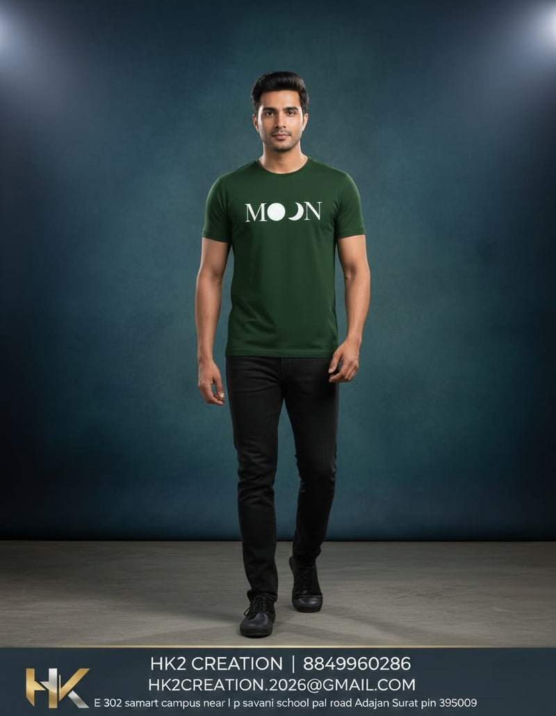MENS WEAR 100% COTTON ROUND NECK T-SHIRT-185 GSM  "MOON"